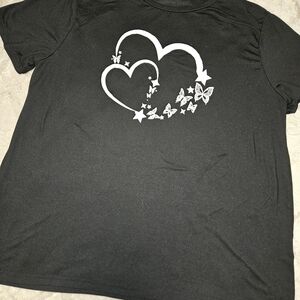 Black T-Shirt with Heart and Butterfly Design